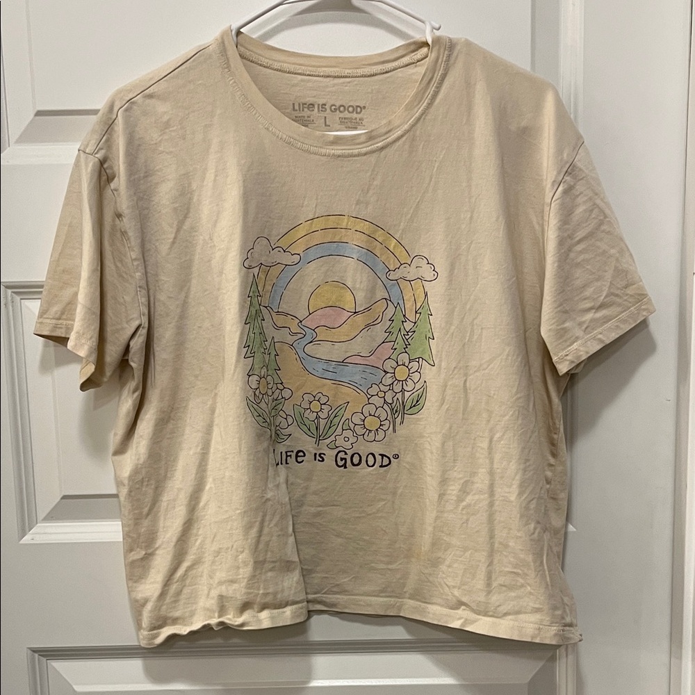 Life is Good women’s' Cream crop Graphic T-Shirt L